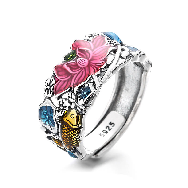 KarmaRipple's 925 Sterling Silver Koi Fish Lotus Flower Prosperity Ring p1