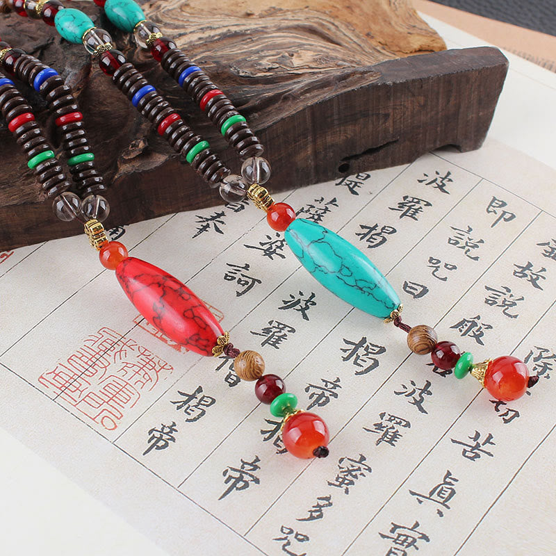 KarmaRipple's Wenge Wood Turquoise Stone Protection Calm Pendant Necklace p11
