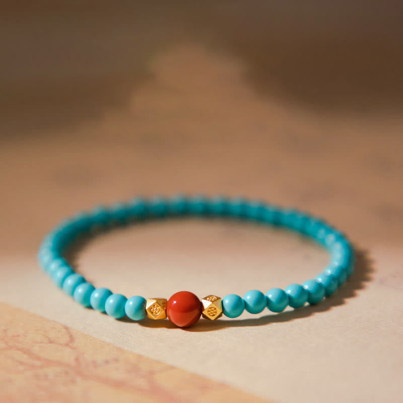 KarmaRipple's Turquoise Red Agate Beaded Protection Bracelet p1