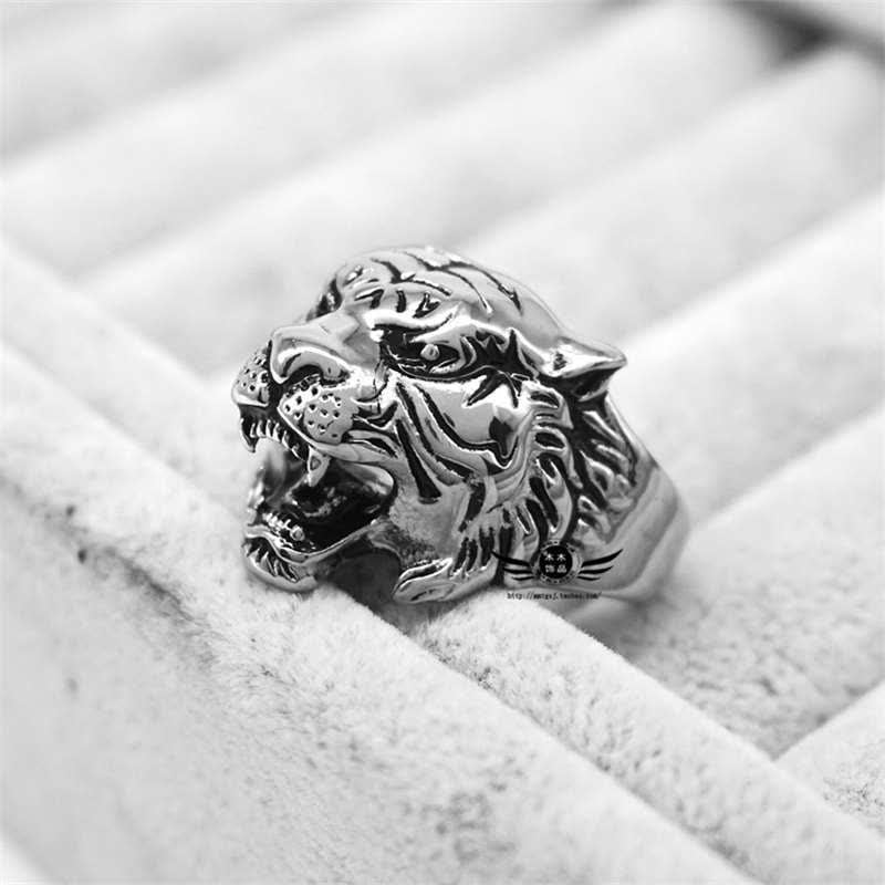 KarmaRipple's Men's Animal Tiger Head Titanium Steel Balance Calm Punk Rock Biker Ring p7