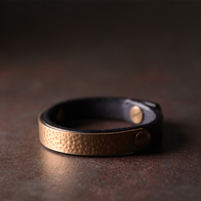 KarmaRipple's Vintage Handmade Texture Bronze Brass Leather Wealth Bracelet Bangle p18