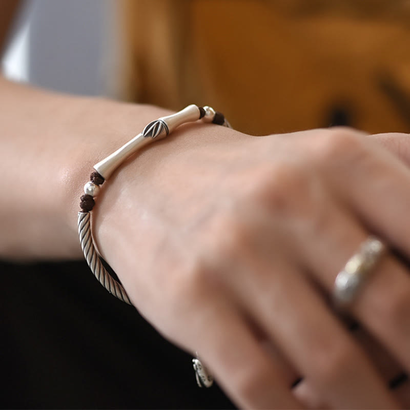 KarmaRipple's 999 Sterling Silver Bamboo Pattern Cicada Fortune Wealth Bracelet p6