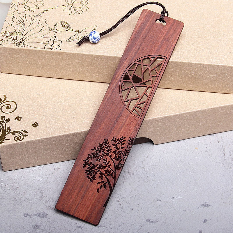KarmaRipple's The Tree of Life Ebony Wood Small Leaf Red Sandalwood Bookmarks With Gift Box ( p15