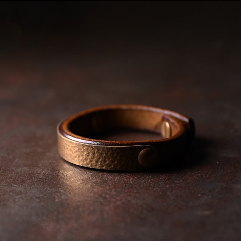 KarmaRipple's Vintage Handmade Texture Bronze Brass Leather Wealth Bracelet Bangle p26