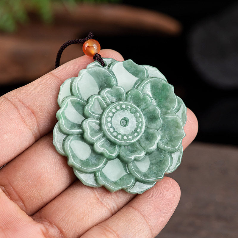 KarmaRipple's Lotus Pattern Jade Fortune Prosperity Pendant Necklace p4