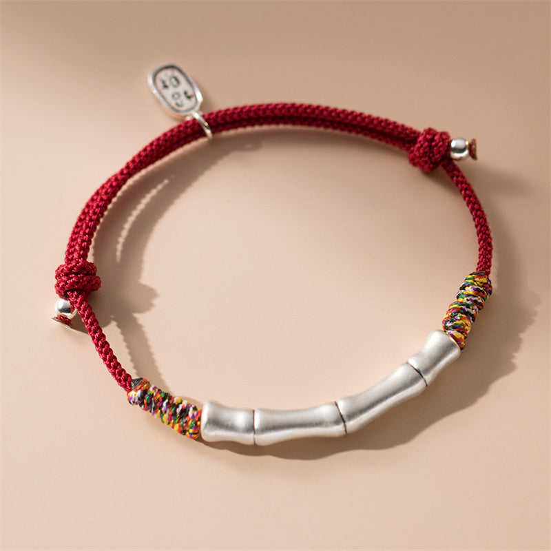 KarmaRipple's 999 Sterling Silver Fortune Bamboo Attract Fortune Colorful Red Rope Bracelet p1
