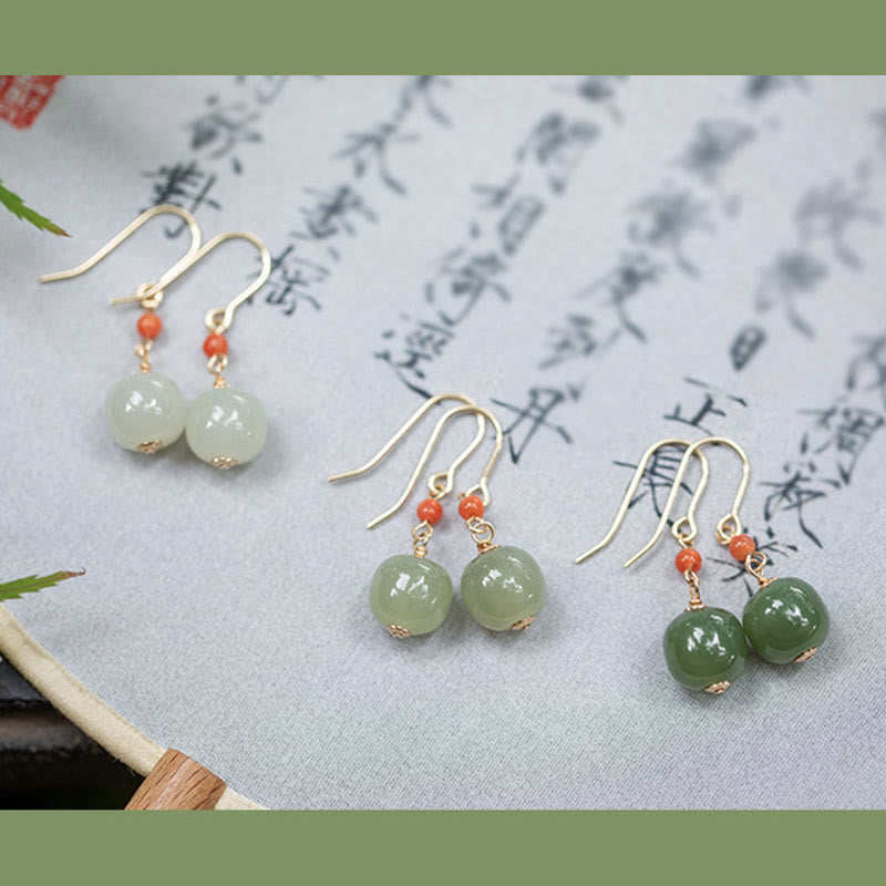 KarmaRipple's 925 Sterling Silver 14K Gold Plated Hetian Jade Red Agate Fortune Drop Dangle Earrings p18