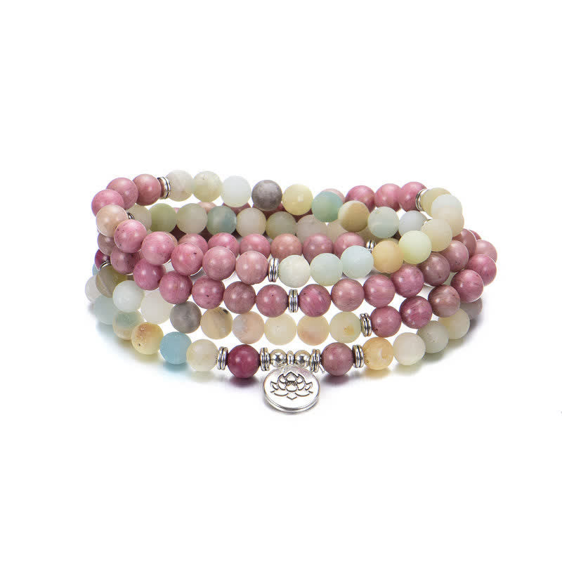 KarmaRipple's Lazurite Picasso Jasper Amazonite Rhodonite Apatite Positive Lotus Prayer Bead Bracelet p13