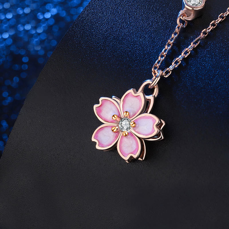KarmaRipple's 925 Sterling Silver Cherry Blossom Flower Rotatable Protection Pendant Necklace p4