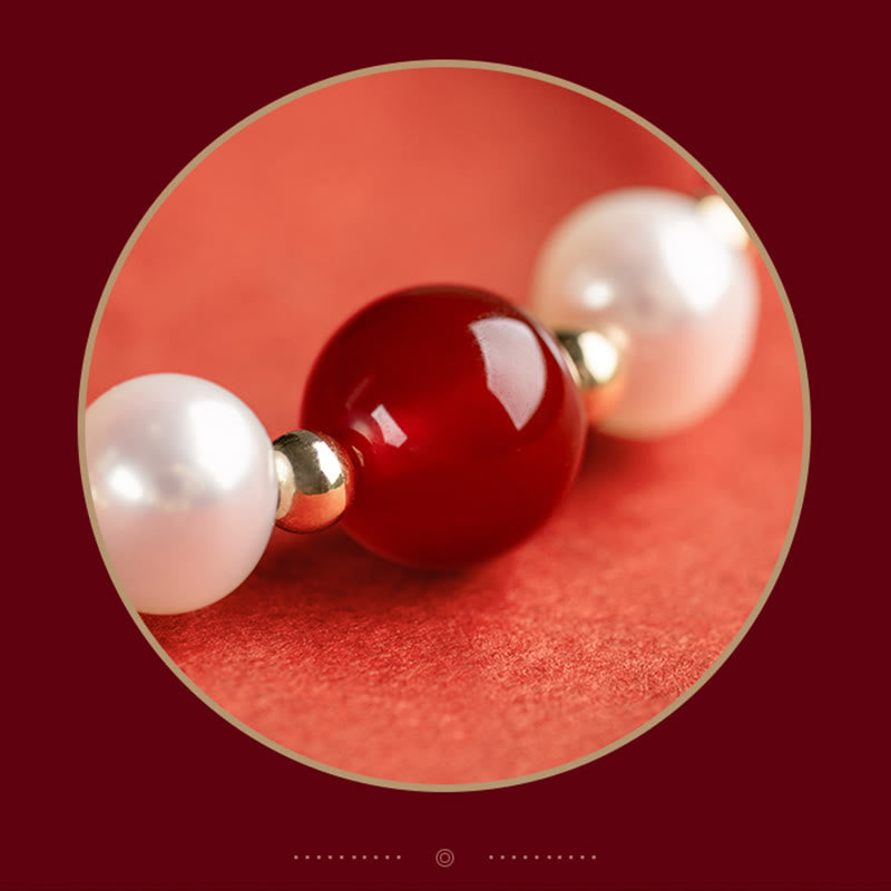 KarmaRipple's 925 Sterling Silver Good Fortune Fu Character Agate Pearl Red String Braid Bracelet p7