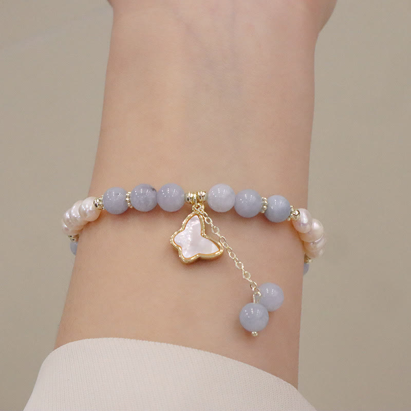 KarmaRipple's Authentic Aquamarine Pearl Balancing Ginkgo Leaf Butterfly Talisman Bracelet p10