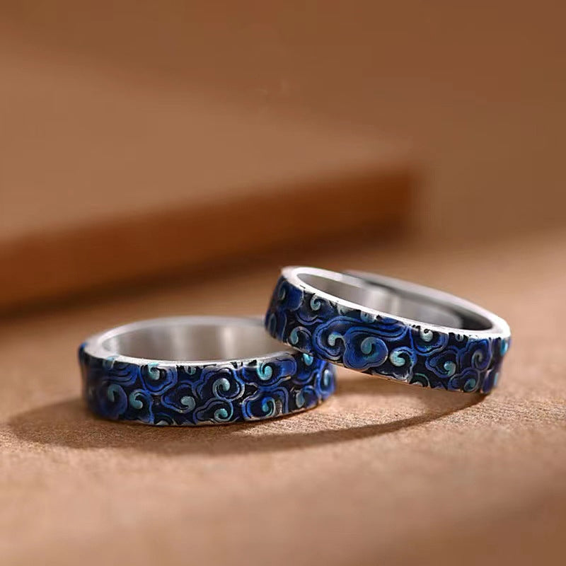 KarmaRipple's Blue Auspicious Clouds Design Balancing Bronze Adjustable Ring p4