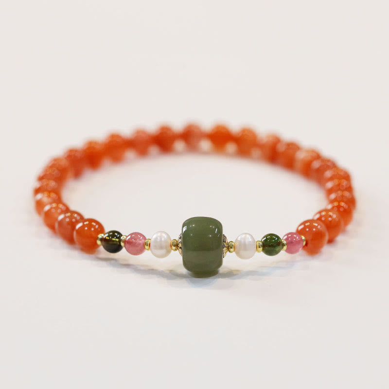 KarmaRipple's Authentic Red Agate Hetian Jade Bead Confidence Calm Bracelet p4