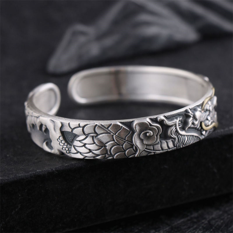 KarmaRipple's 999 Sterling Silver Dragon Strength Protection Bracelet Bangle p3
