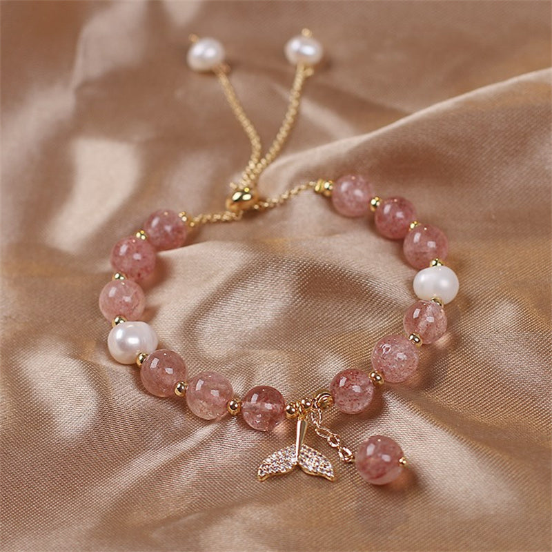 KarmaRipple's Strawberry Quartz Rutilated Quartz Fishtail Talisman Balancing Bracelet p4