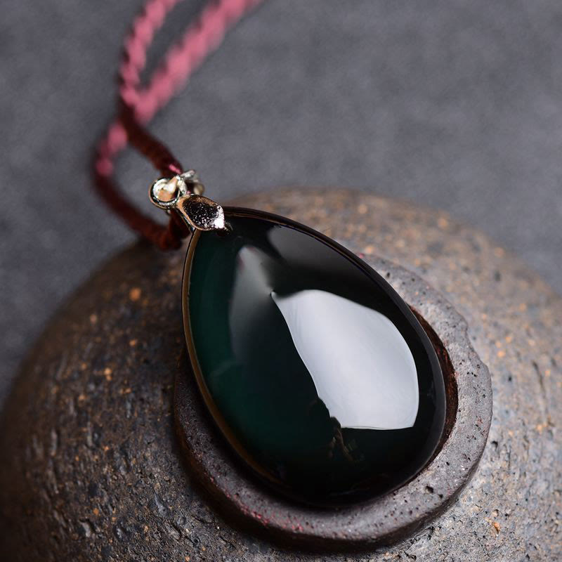 KarmaRipple's Gold Sheen Obsidian Black Obsidian Rainbow Obsidian Wealth Water Drop Pendant Necklace p14