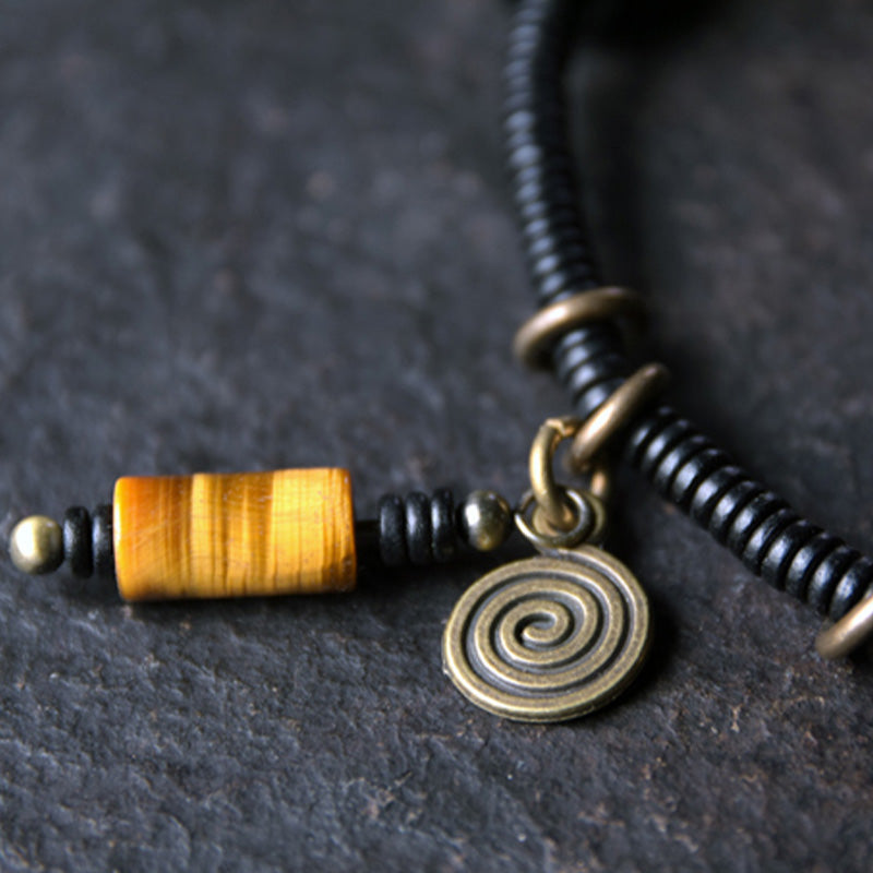 KarmaRipple's Ebony Wood Dzi Bead Bronze Peace Pair Bracelet Pendant Necklace p12
