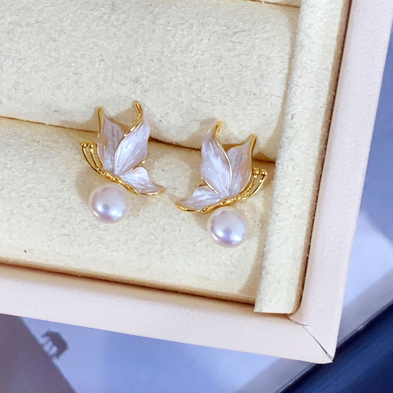 KarmaRipple's 925 Sterling Silver Posts Bronze Plated Gold Authentic Pearl Bead Butterfly Wisdom Stud Earrings p5