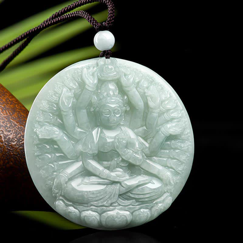 KarmaRipple's Thousand-Hand Kwan Yin Avalokitesvara Jade Blessing String Pendant Necklace p2