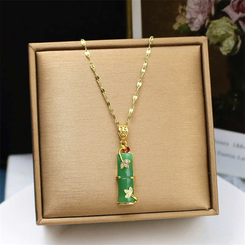 KarmaRipple's Ivory Jade Cyan Jade Bamboo Fortune Protection Pendant Necklace p9