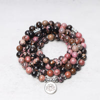 KarmaRipple's 108 Mala Beadwork Rhodonite Lotus Compassion Energy Bracelet