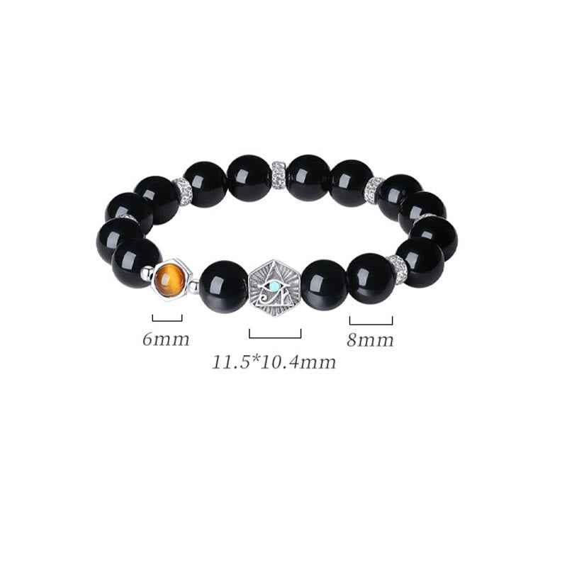 KarmaRipple's 925 Sterling Silver Black Obsidian Tiger Eye Eye of Providence Purification Bracelet p13