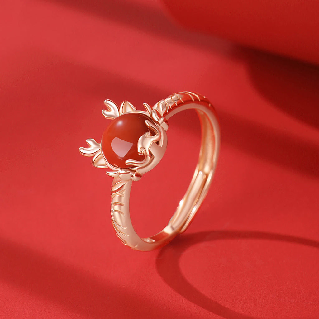 KarmaRipple's ???A Flash Sale- 925 Sterling Silver Year of the Dragon Cinnabar Red Agate Dragon Protection Bracelet Pendant Necklace Earrings Ring p26