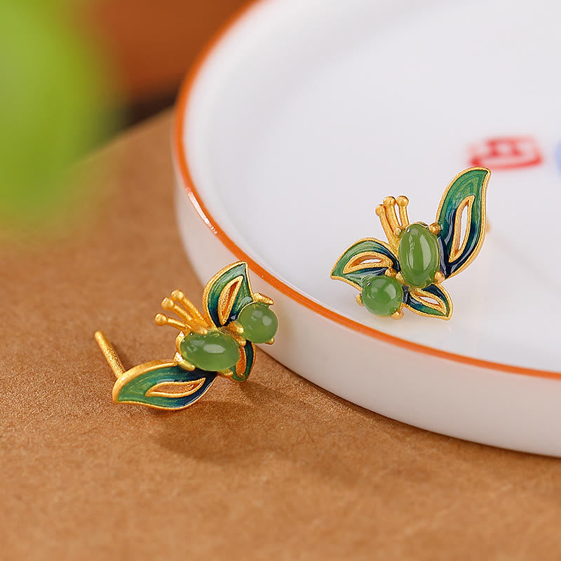 KarmaRipple's 925 Sterling Silver Plated Gold Authentic Cyan Jade Butterfly Fortune Balancing Earrings p3