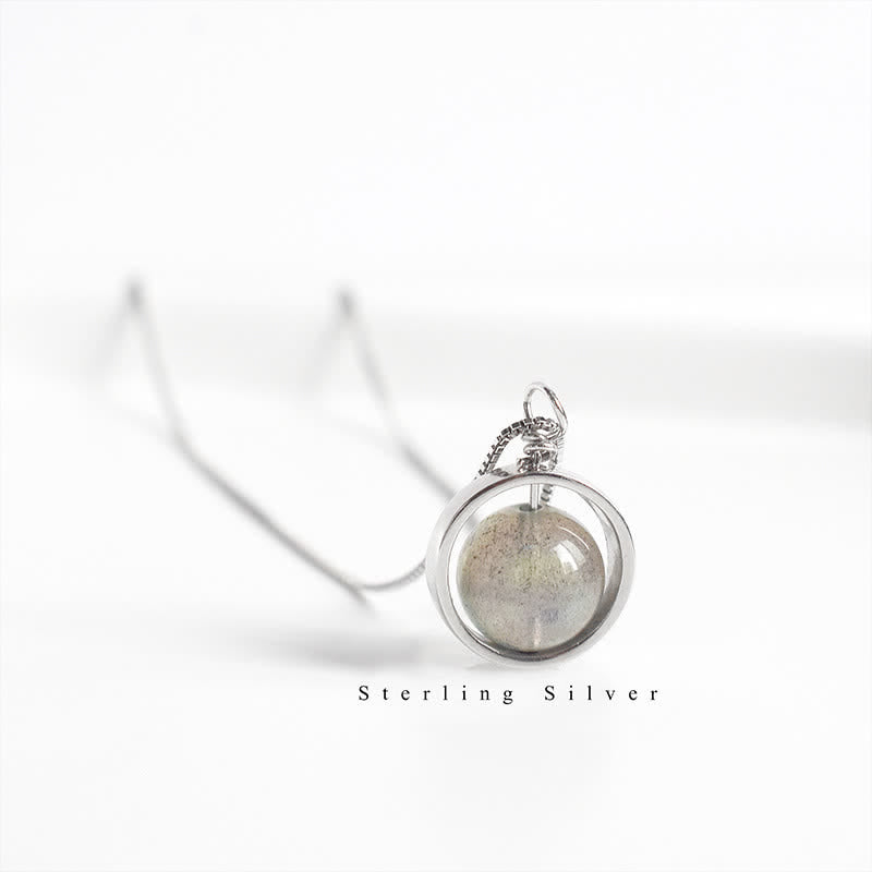KarmaRipple's 925 Sterling Silver Moonstone Love Planet Rotatable Pattern Pendant Necklace p8