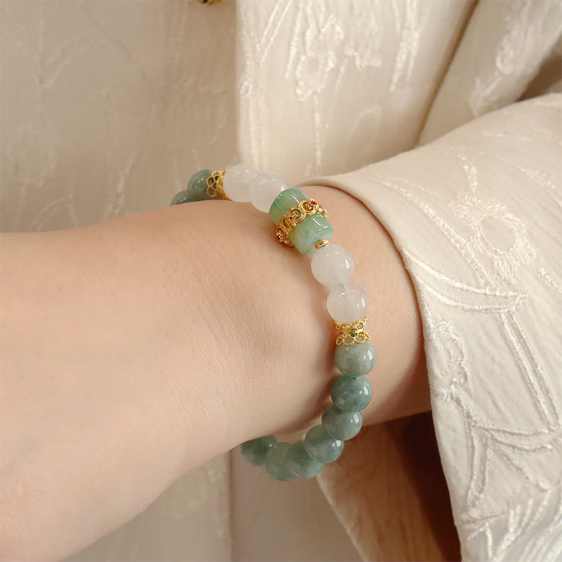 KarmaRipple's Single Double Layer Jade Peace Buckle Fortune Bracelet p5