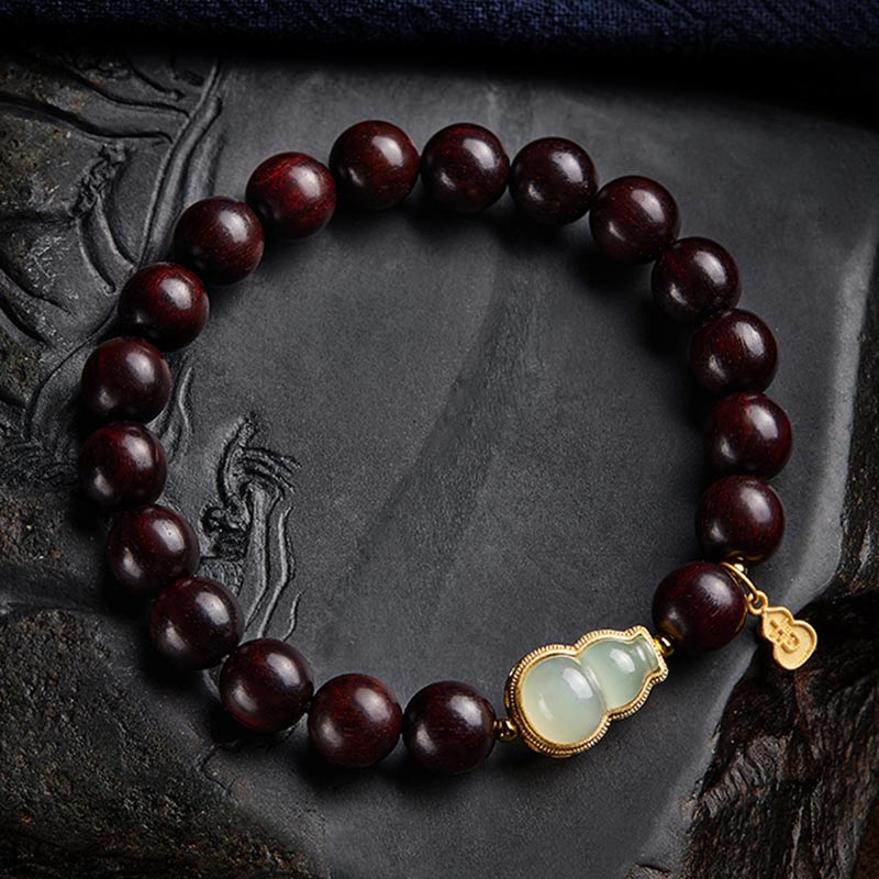 KarmaRipple's Small Leaf Red Sandalwood Gourd Jade Calm Relaxation Bracelet p9