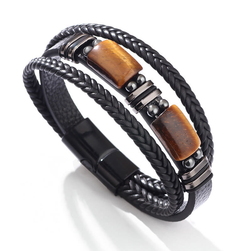KarmaRipple's Tiger Eye Power Magnetic Buckle Multilayered Leather Bracelet p16