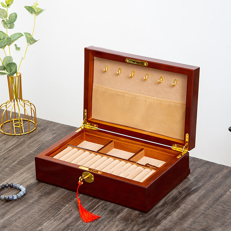 KarmaRipple's Vintage Wooden Jewelry Box Two-Layer Solid Wood Jewelry Storage Box p27