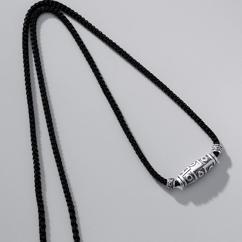 KarmaRipple's 999 Sterling Silver Nine-Eye Dzi Bead Pattern Protection Rope Pendant Necklace p9