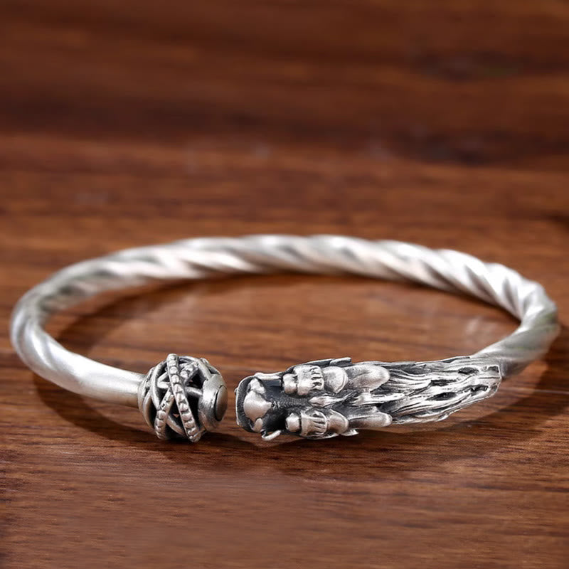 KarmaRipple's 999 Sterling Silver Year of the Dragon Fortune Strength Metal Cuff Bracelet Bangle p3