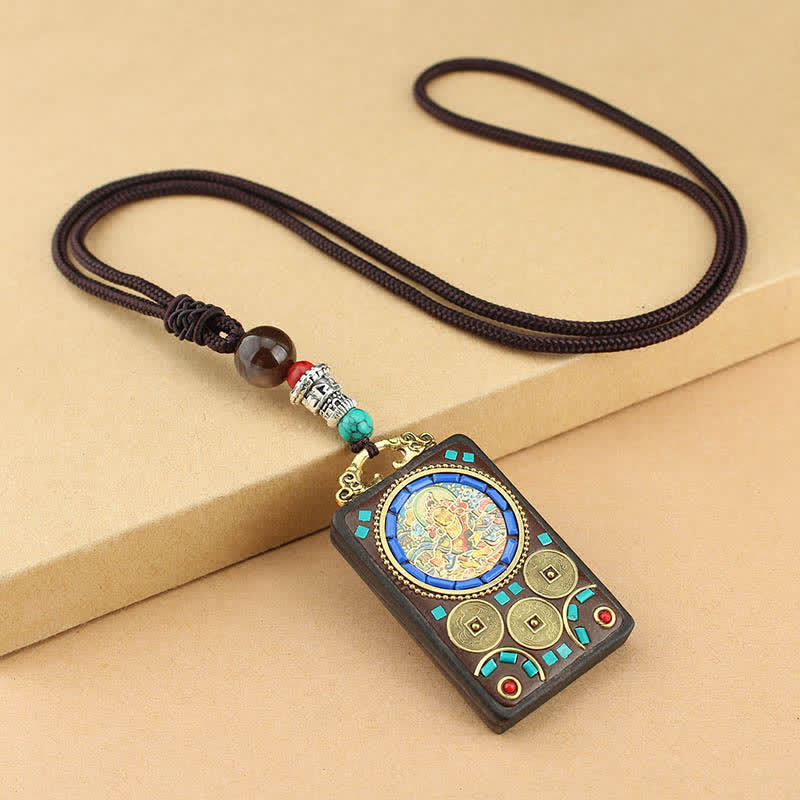 KarmaRipple's Tibet God of Wealth Thangka Ebony Peace Pendant Necklace p24