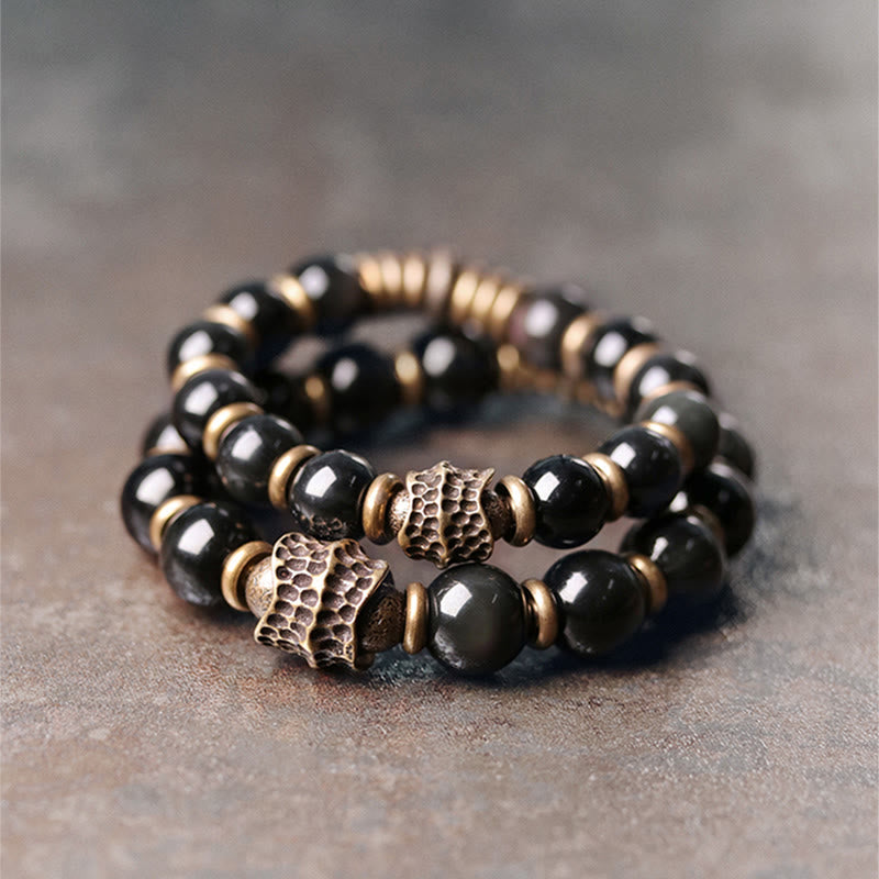 KarmaRipple's Rainbow Obsidian Bronze Love Balancing Bracelet p1