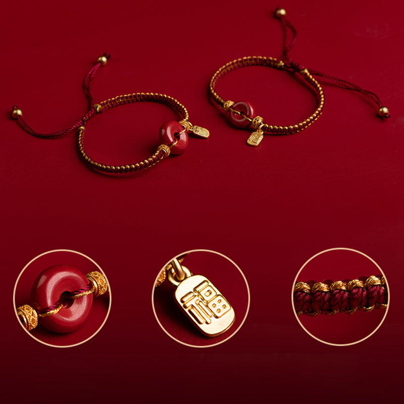KarmaRipple's Authentic Cinnabar Peace Buckle Fu Character Talisman Blessing Woven Bracelet p4