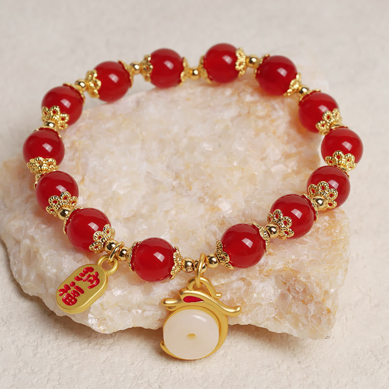 KarmaRipple's Year of the Dragon Red Agate Green Aventurine Peace Buckle Fu Character Fortunate Fortune Bracelet p16
