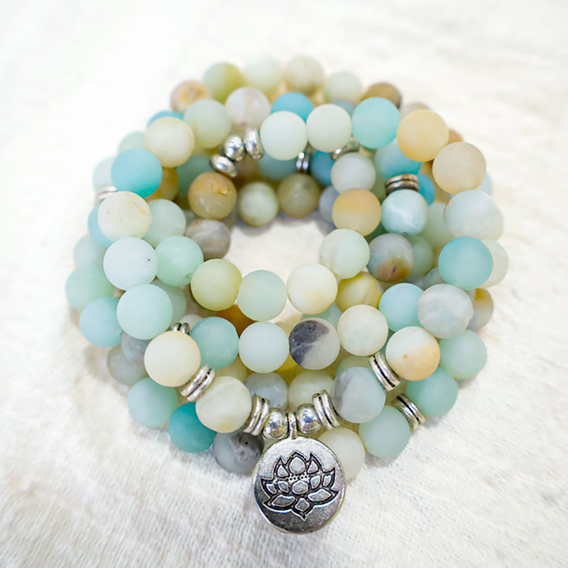KarmaRipple's Tibetan Amazonite Stone Blessing Lotus Mala p4