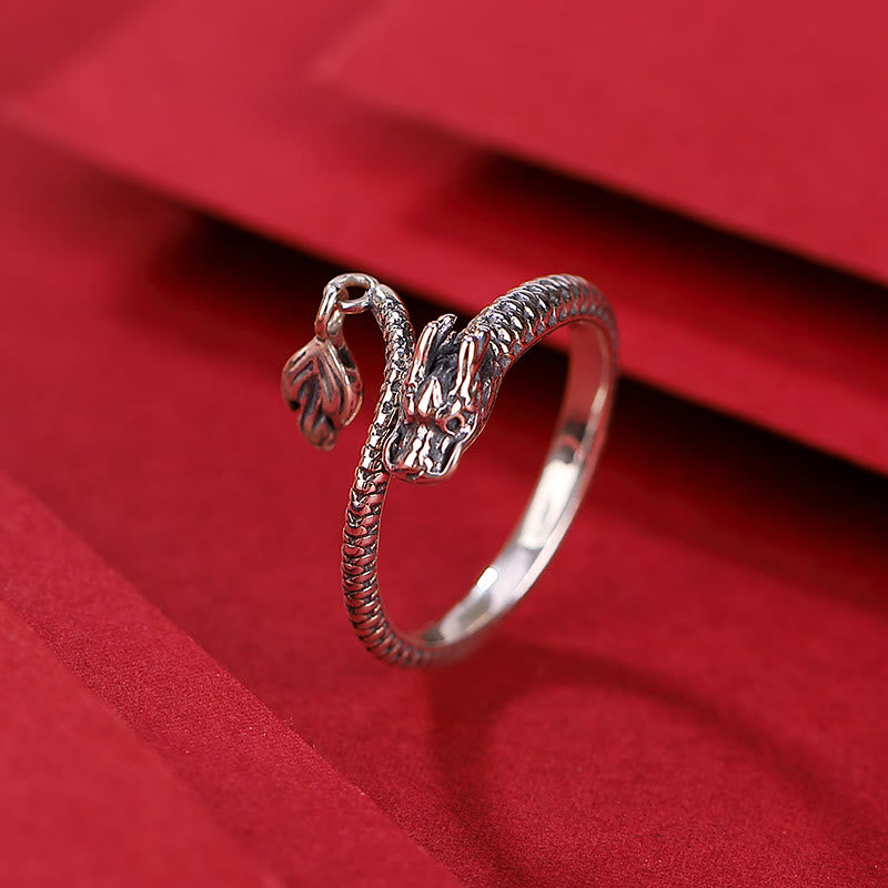 KarmaRipple's 925 Sterling Silver Vintage Year of the Dragon Fortune Protection Strength Adjustable Ring p19