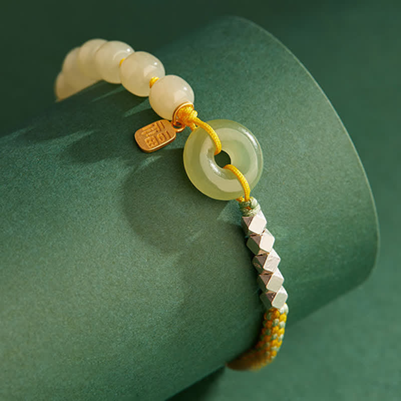 KarmaRipple's 925 Sterling Silver Hetian Jade Peace Buckle Beaded Fortune Happiness Talisman Bracelet p12