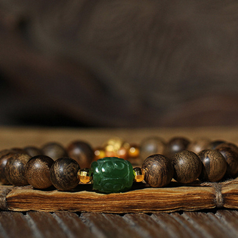 KarmaRipple's 999 Gold Brunei Agarwood Cyan Jade Lotus Flower Peace Strength Bracelet p10