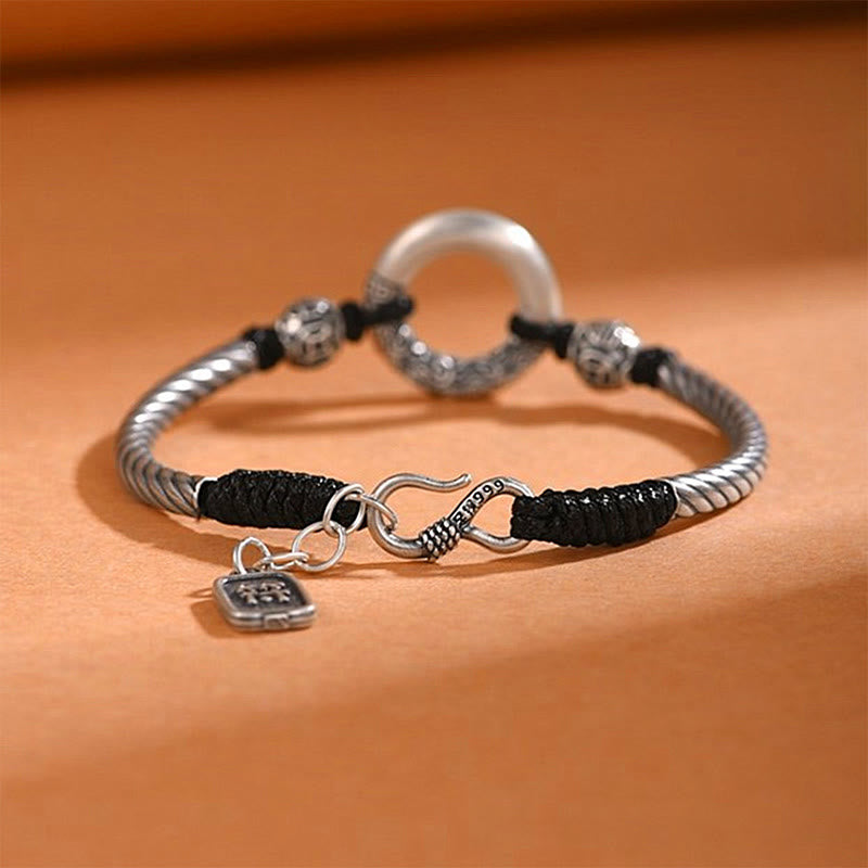 KarmaRipple's 999 Sterling Silver Fu Character Peace Buckle Bronze Coin Auspicious Clouds Fortune Bracelet p10