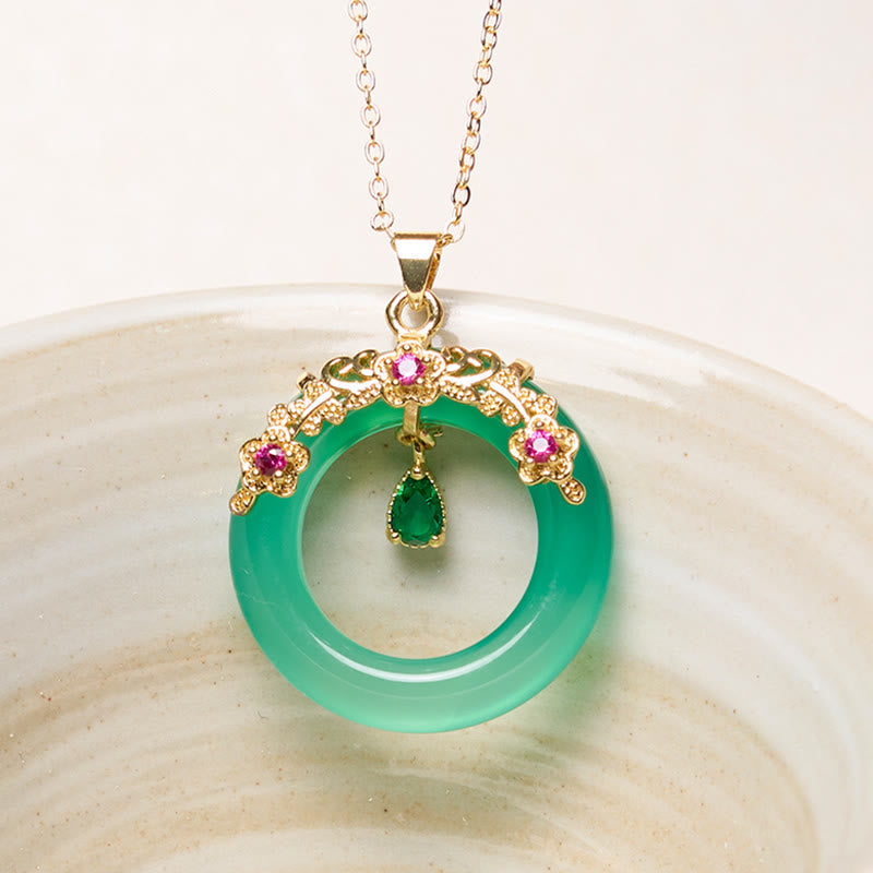 KarmaRipple's Green Chalcedony Peace Buckle Design Strength Pendant Necklace p1
