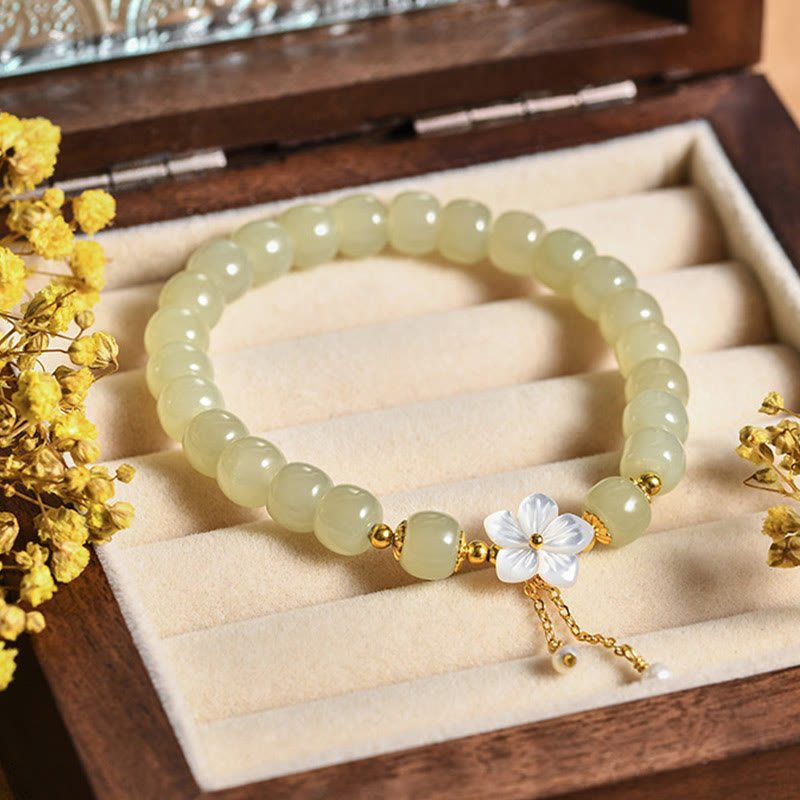 KarmaRipple's 925 Sterling Silver Authentic Hetian Jade Fortune Flower Bracelet p2