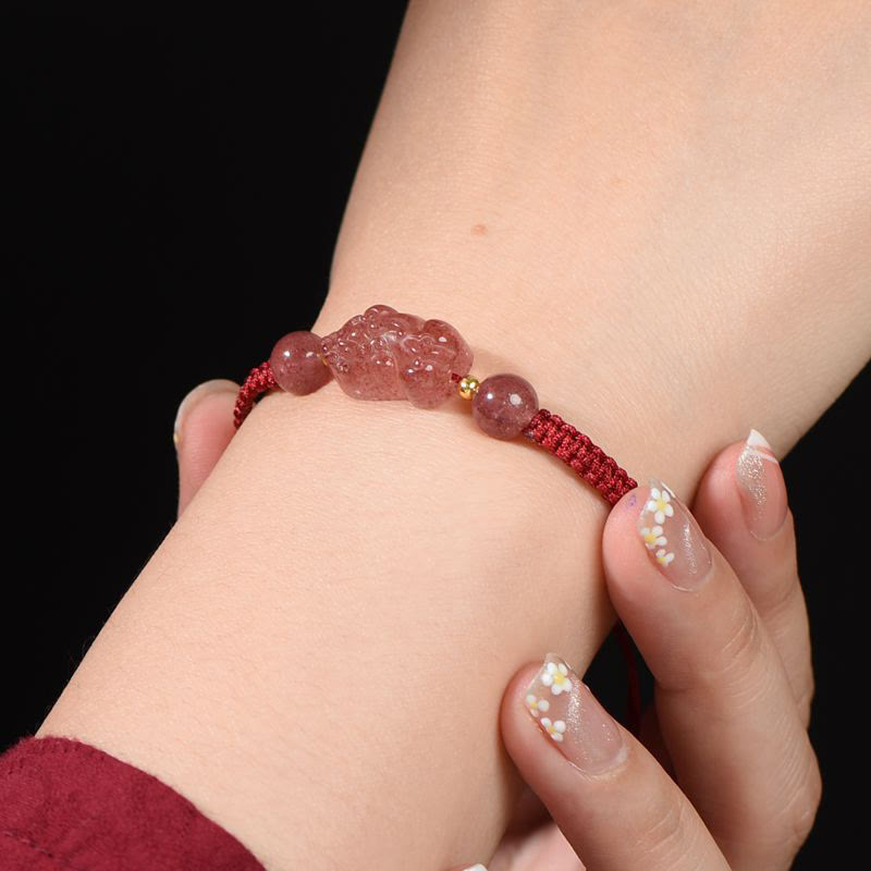 KarmaRipple's Authentic Strawberry Quartz PiXiu Fortunate Red String Bracelet p8