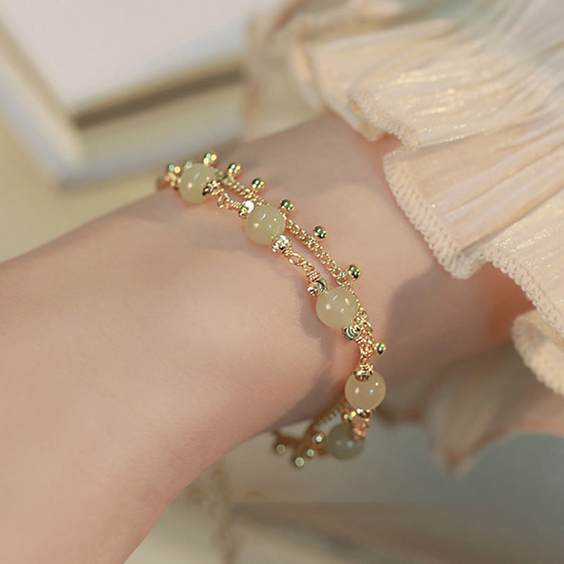 KarmaRipple's 14K Gold Plated 2 Layers Hetian Jade Bead Fortune Prosperity Bracelet p16