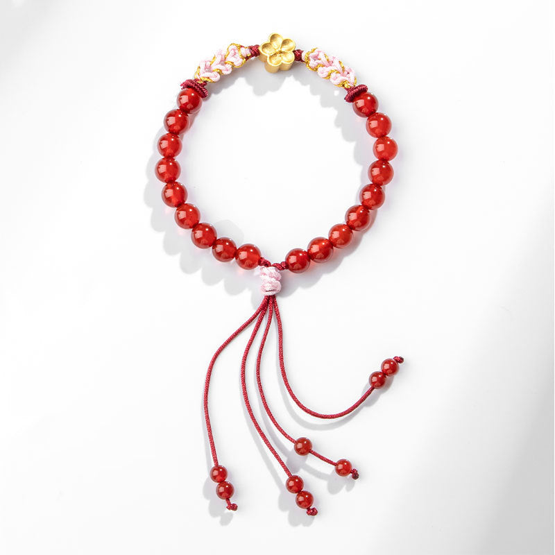 KarmaRipple's 999 Sterling Silver Authentic Red Agate Pink Gemstone Cherry blossom Bracelet p11