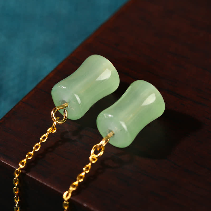 KarmaRipple's Jade Bamboo Pattern Fortune Drop Earrings p3